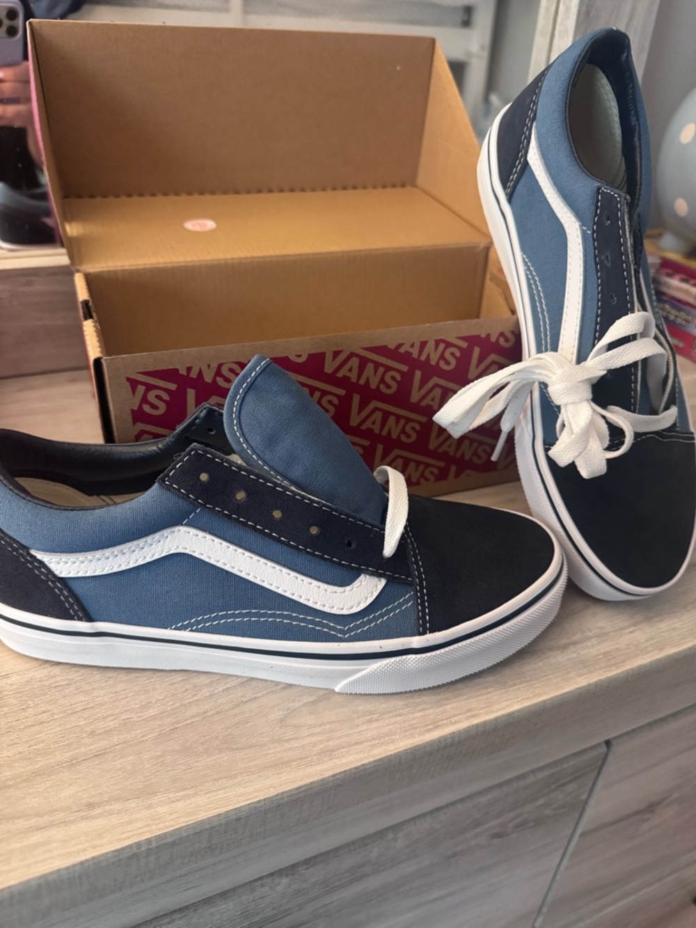 Vans Kids Old Skool Low Top Sneakers - Navy & Blue with White Stripe